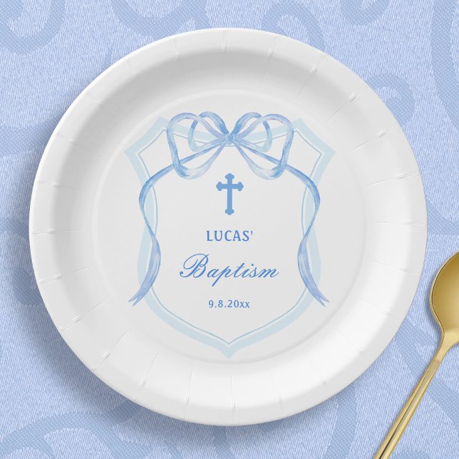 Plato De Papel Baptismo Escudo Blue Bow claro (Subido por el creador)