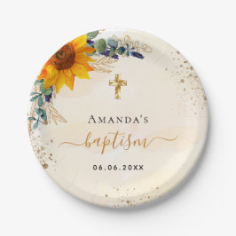 Plato De Papel Baptismo girasoles eucalipto purpurina moderno