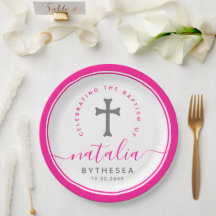 Baptismo rosa Christening Naming Cross