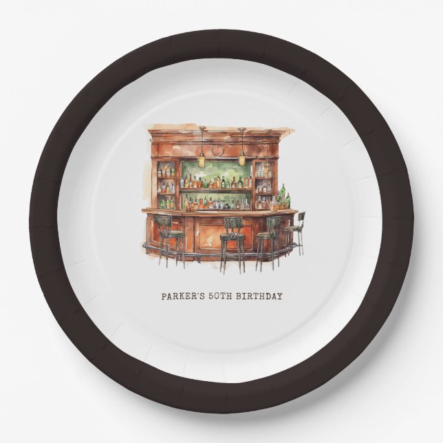 Plato De Papel Bar Adultos Cumpleaños Cualquier Edad Personalizad (Anverso)
