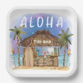 Plato De Papel Bar de Playa Tiki Aloha Tropical Surf y Mar