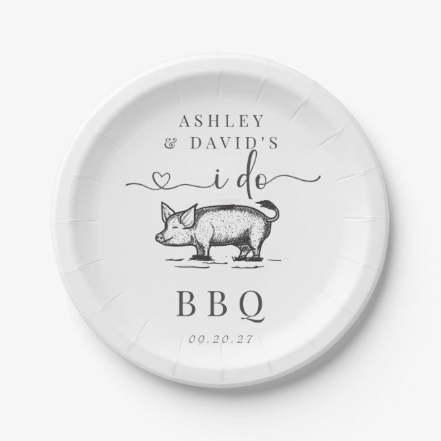 Plato De Papel Barbacoa | Ducha de pareja | Ensayo rústico | Roas (Anverso)