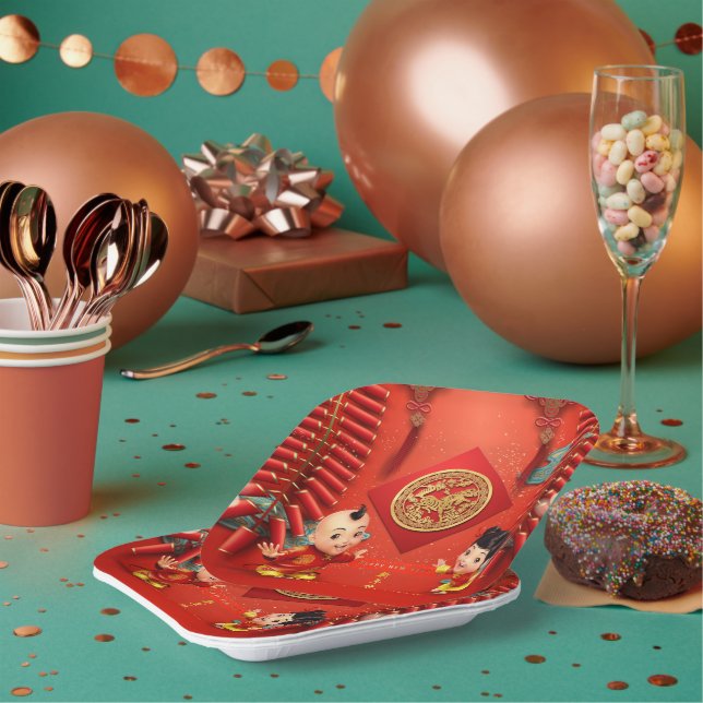 Plato De Papel Barbotes de petardos tradicionales Año del Caballo (Multi)