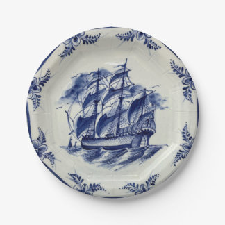 PLATO DE PAPEL BARCO DE AZUL DELFT