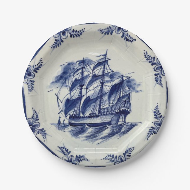 PLATO DE PAPEL BARCO DE AZUL DELFT (Anverso)
