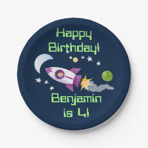 Plato De Papel Barco de cohetes en ilustracion de personalizado e