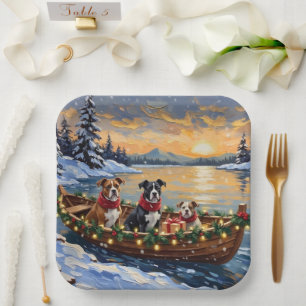 Plato De Papel Barco de Navidad con American Staffordshire Terrie
