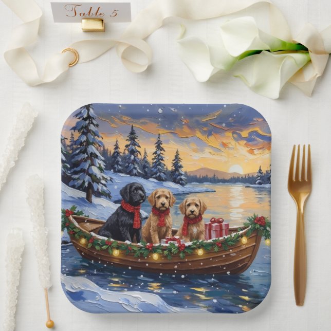 Plato De Papel Barco de Navidad de Bernedoodle Fiesta (Boda)