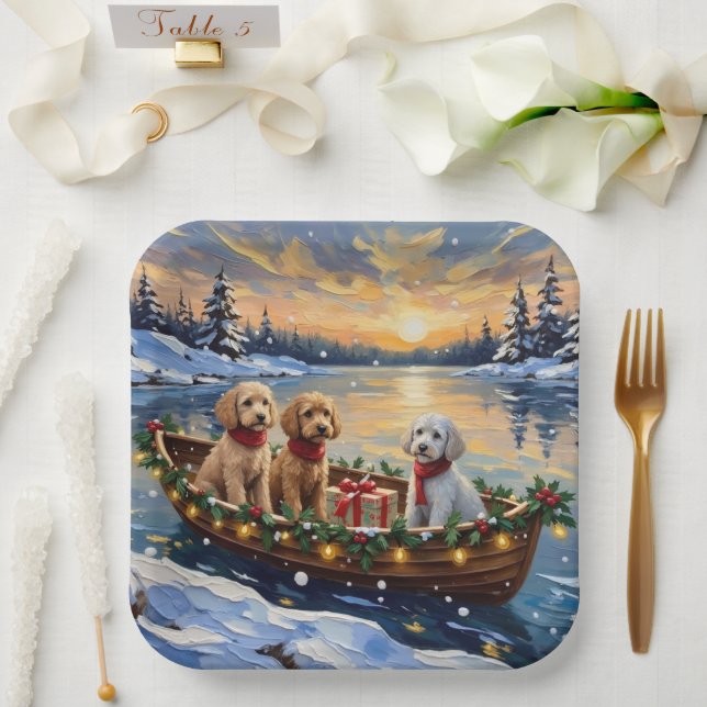 Plato De Papel Barco de Navidad de Caniche Fiesta (Boda)