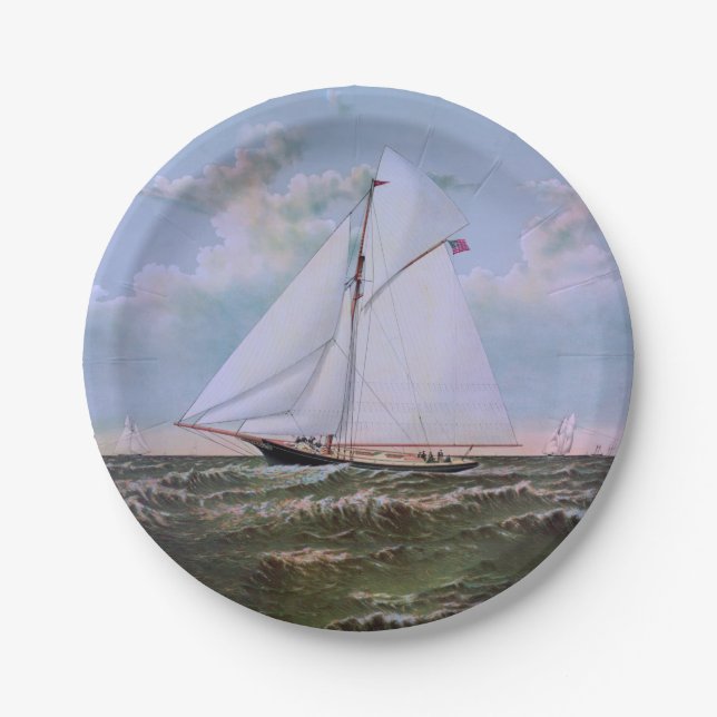 Plato De Papel Barco de vela antiguo Sloop Yate Barco de vela Océ (Anverso)