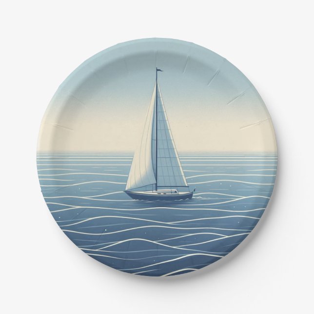 Plato De Papel Barco de vela en alta mar (Anverso)