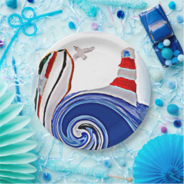 Plato De Papel Barco de vela Faro Náutico