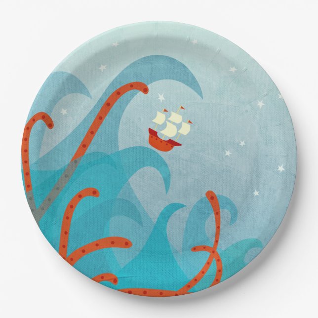 Plato De Papel Barco de vela Sea Monster (Anverso)