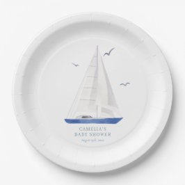 Plato De Papel Barco náutico mínimo Baby Shower Ahoy Boy