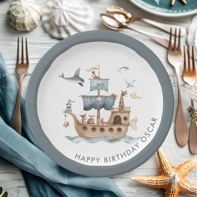 Plato De Papel Barco pirata con Fiesta de niños animales (Subido por el creador)