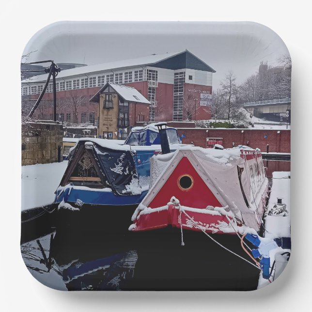 Plato De Papel Barcos azules y rojos (Anverso)