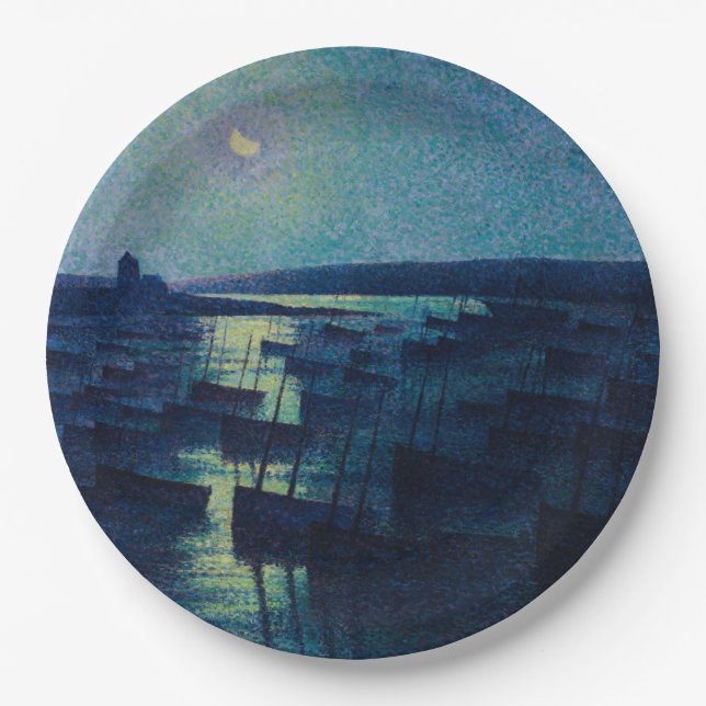 Plato De Papel Barcos de pesca a la luz de la luna (Camaret, Fran (Anverso)