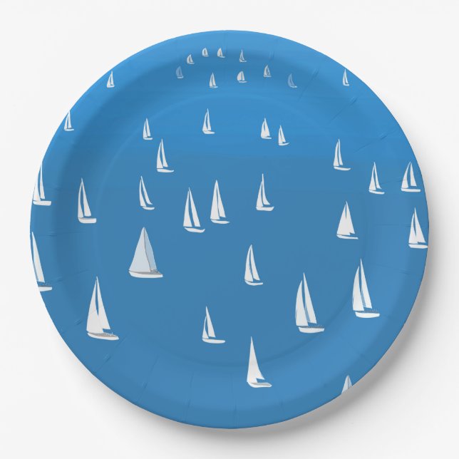 Plato De Papel Barcos de vela en el mar azul profundo - Regatta (Anverso)
