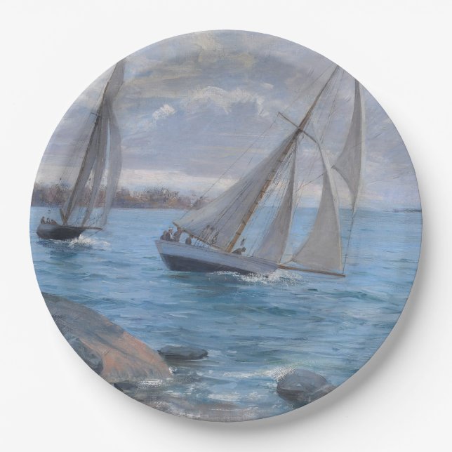 Plato De Papel Barcos de vela en el río (Anverso)