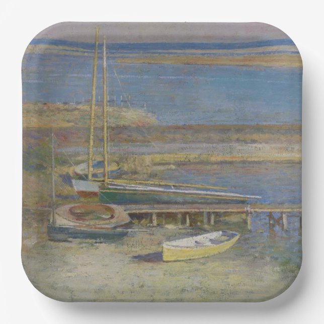 Plato De Papel Barcos en aterrizaje (Paisaje de Nueva Inglaterra) (Anverso)