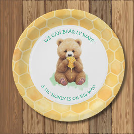 Plato De Papel ¡Baremente podemos esperar! Baby Shower del Oso y
