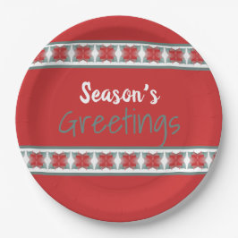 Plato De Papel Barn Rojo y Verde azulado