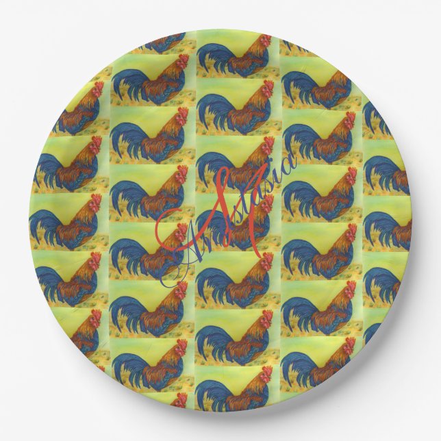 PLATO DE PAPEL BARN YARD FUN ROOSTER MONOGRAM FIESTA (Anverso)
