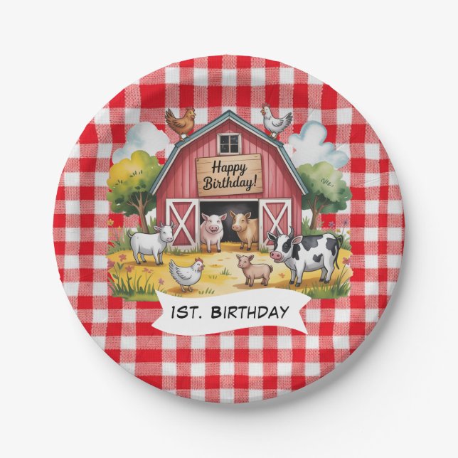 Plato De Papel Barnyard Animals 1st. Birthday Party (Anverso)