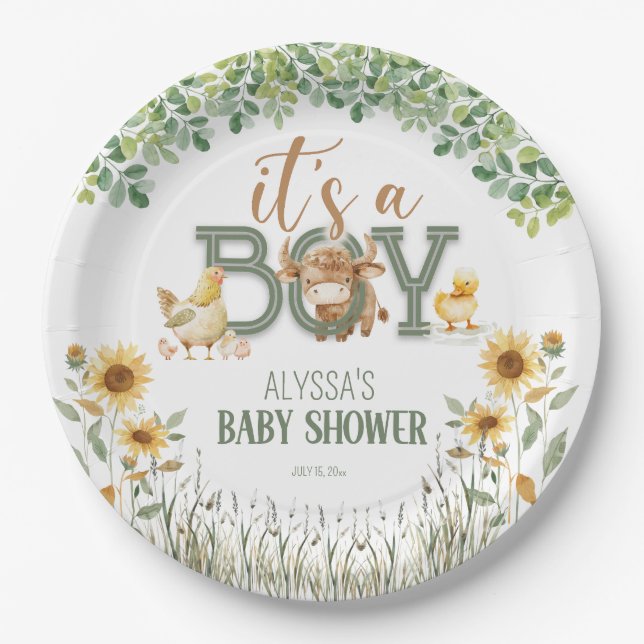 Plato De Papel Barnyard Animals Baby Boy Baby Shower (Anverso)