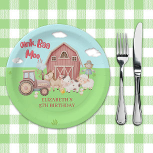 Plato De Papel Barnyard Birthday Party – Girl’s Farm Animals