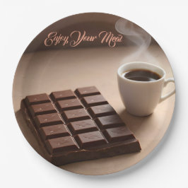 Plato De Papel Barra de Chocolate Dulce y Taza de Café Personaliz