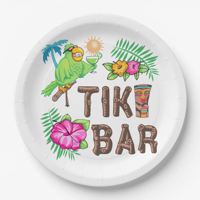 PLATO DE PAPEL BARRA DE TIKI TROPICAL (Anverso)