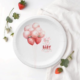 Plato De Papel Barras de fresa globos Baby Shower rojo y rosa