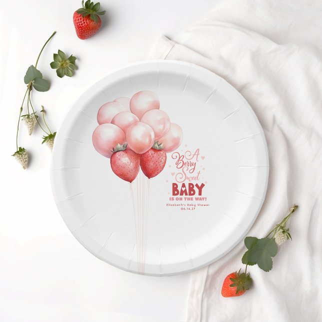 Plato De Papel Barras de fresa globos Baby Shower rojo y rosa (Subido por el creador)
