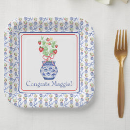 Plato De Papel Barrera Chinoiserie de fresas rojas