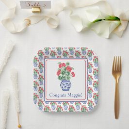 Plato De Papel Barrera de Chinoiserie de Geraniums