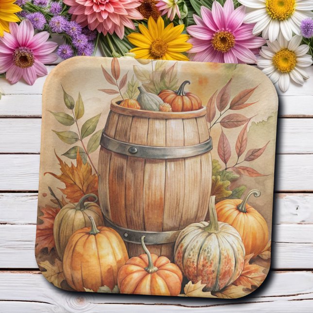 Plato De Papel Barril con Calabazas Otoño (Subido por el creador)