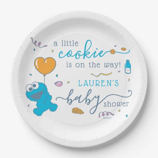 Plato De Papel Barrio Sésamo | Cookie Monster Baby Shower (Anverso)