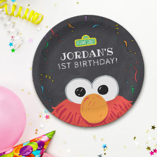Plato De Papel Barrio Sésamo   Elmo Birthday Chalkboard