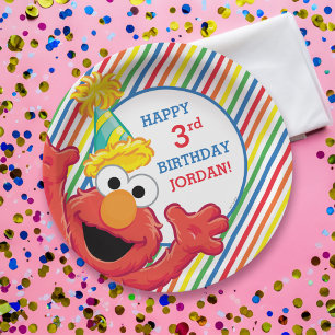 Plato De Papel Barrio Sésamo Elmo - Cumpleaños del Arcoiris