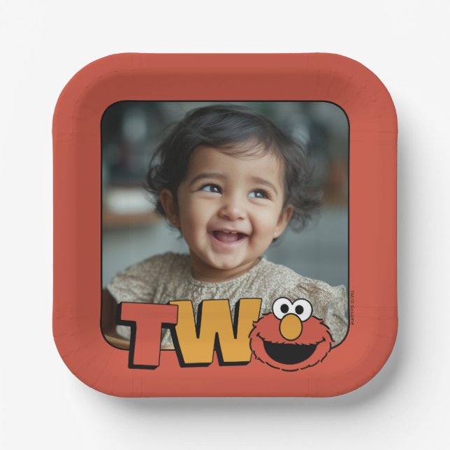 Plato De Papel Barrio Sésamo | Elmo - Segundo Cumpleaños (Anverso)