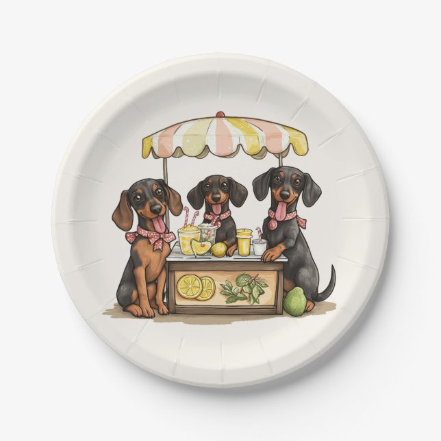 Plato De Papel Base Lemonade Dachshund Dogs (Anverso)