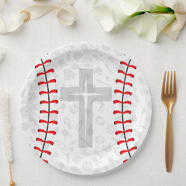 Plato De Papel Baseball Baby Dedication Cross Party Paper Plates