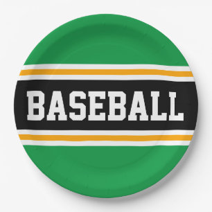 Plato De Papel BASEBALL Brillante Green Black Yellow Carreras Str