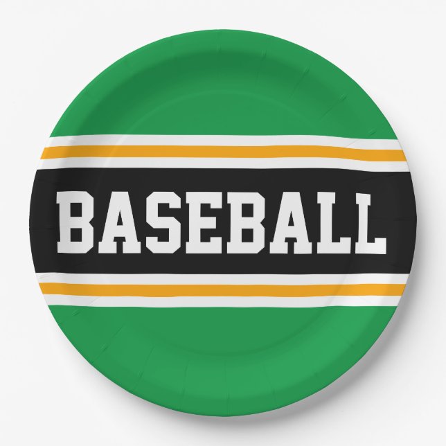 Plato De Papel BASEBALL Brillante Green Black Yellow Carreras Str (Anverso)
