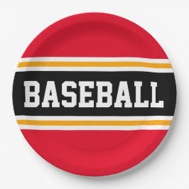 Plato De Papel BASEBALL Brillante Red Black Yellow Carreras Strip