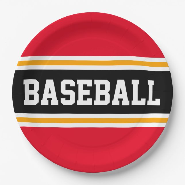 Plato De Papel BASEBALL Brillante Red Black Yellow Carreras Strip (Anverso)