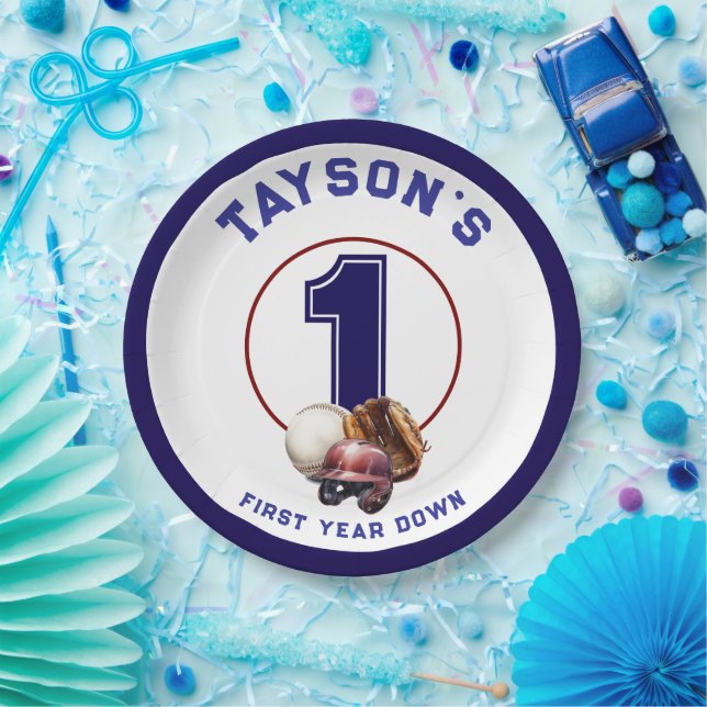Plato De Papel Baseball First Year Down 1st Birthday (Fiesta)