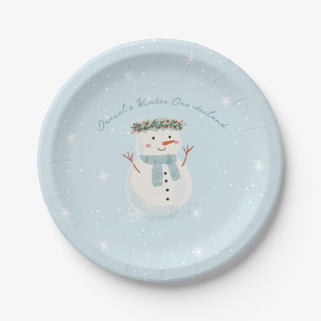 Plato De Papel Bash de invierno de un solo derland cute de nieve  (Anverso)