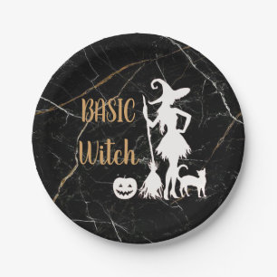 Plato De Papel BASIC personalizado BRUJA con Gato Divertido Genia